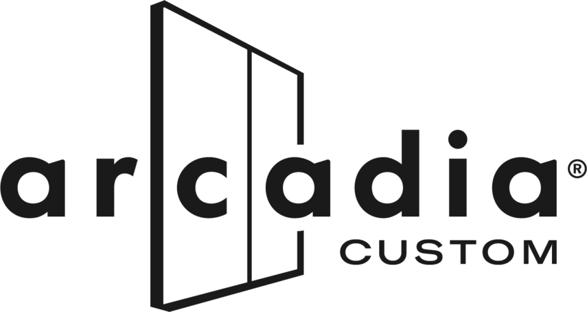 Arcadia Custom logo featuring the company name with the letter i replaced by a line-art icon of a window.