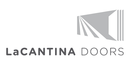 LaCantina Doors logo for the premium window and door company, featuring an icon of stacked folding panels above the brand name.