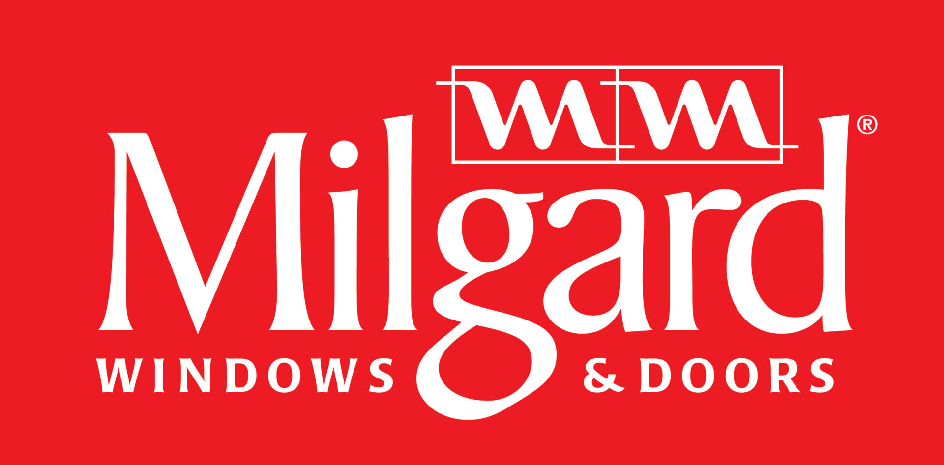 Milgard Windows & Doors logo on a red background, representing the premium window and door company.