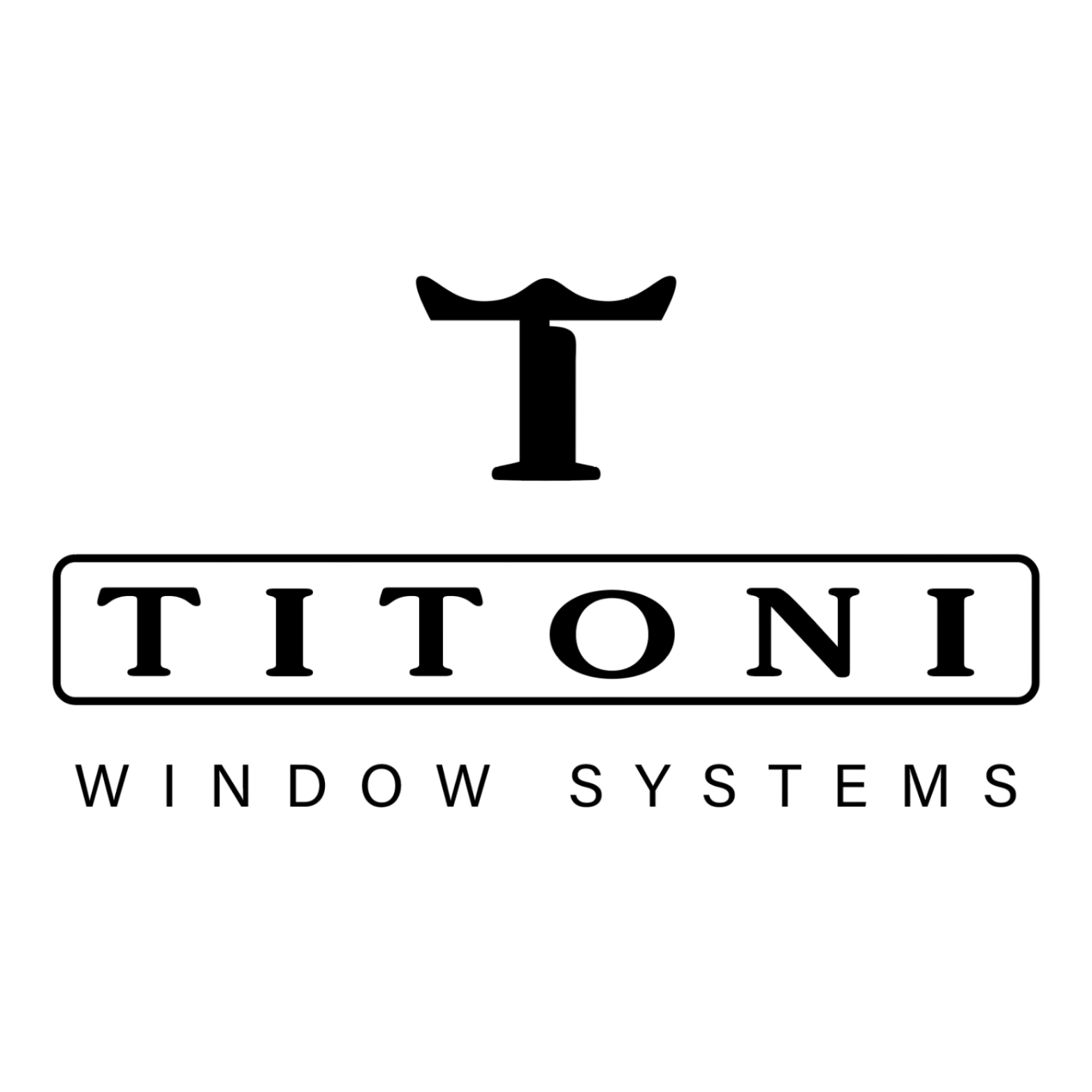 Logo for Titoni window systems featuring a stylized T icon above the brand name enclosed in a rectangle.
